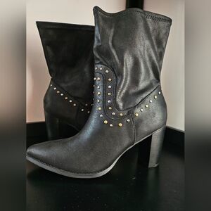 Paris Faux Suede Studded Boots - Oasis